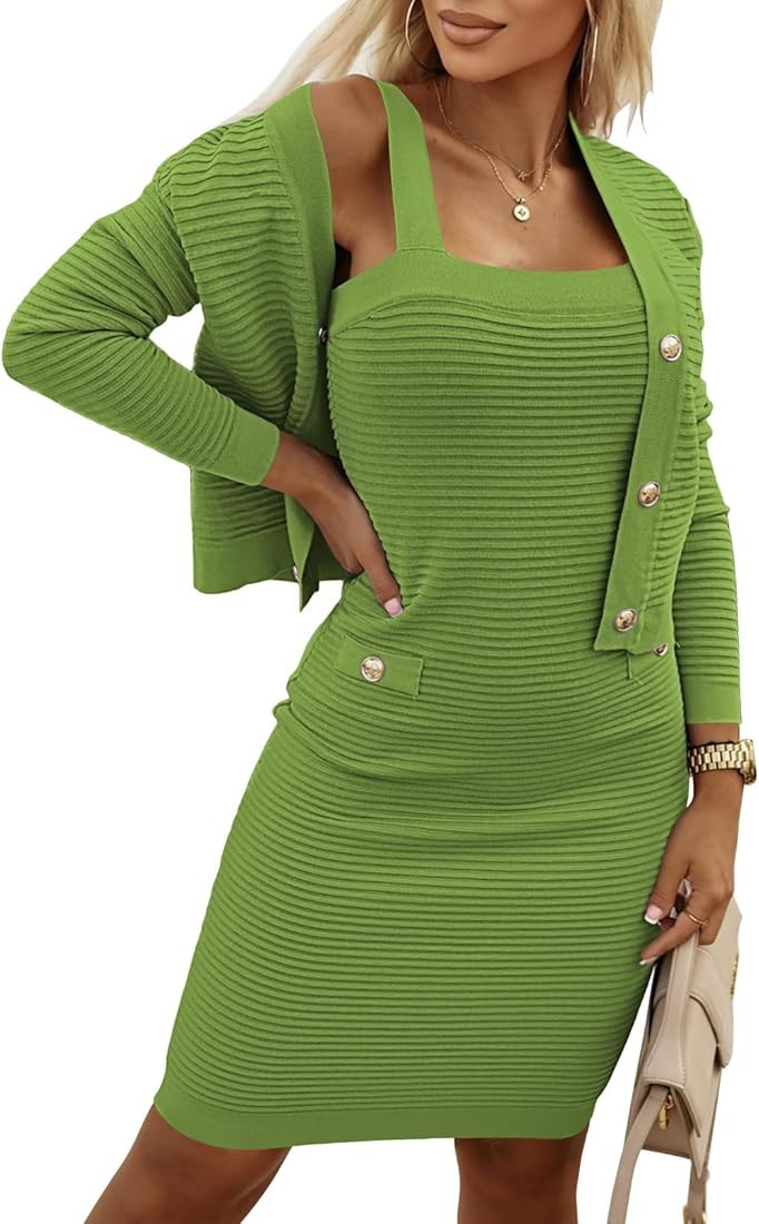 Women's 2 Piece Sweater Dress Set Ribbed Knit Crop Cardigan Sweaters and Skim Mini Dresses Outfit... | Amazon (US)