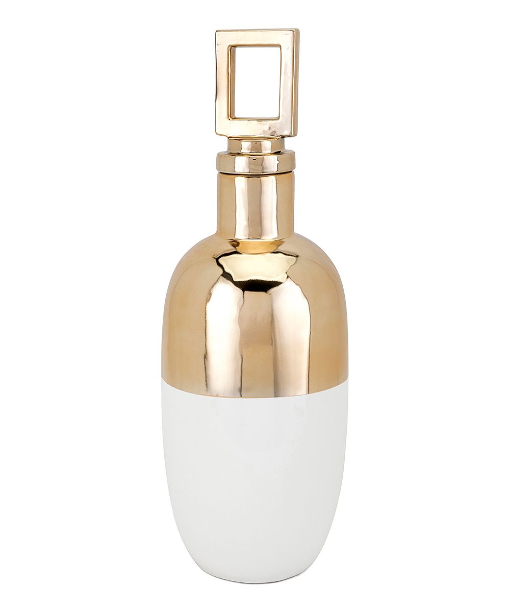 IMAX Decorative Jars - White & Goldtone Alula Ceramic Vase | Zulily