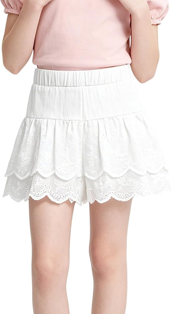 Girls Ruffle Layered Shorts Eyelet Lace Skorts Elastic Waist Flowy for Toddler | Amazon (US)