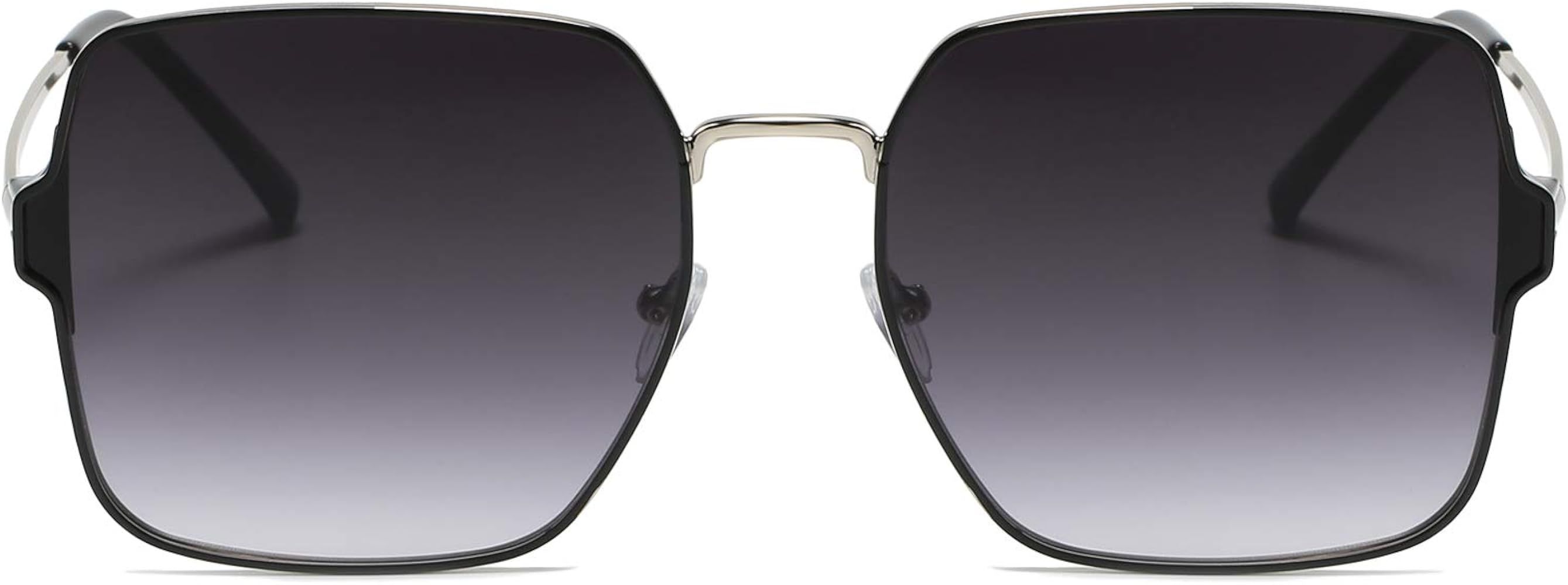 QECEPEI Retro Square Sunglasses for Women Oversized UV Protection Outdoor Glasses Metal Frame | Amazon (US)