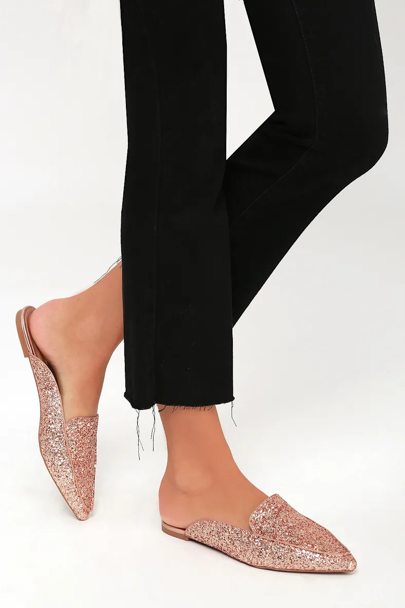 Joelle Rose Gold Glitter Loafer Slides | Lulus (US)