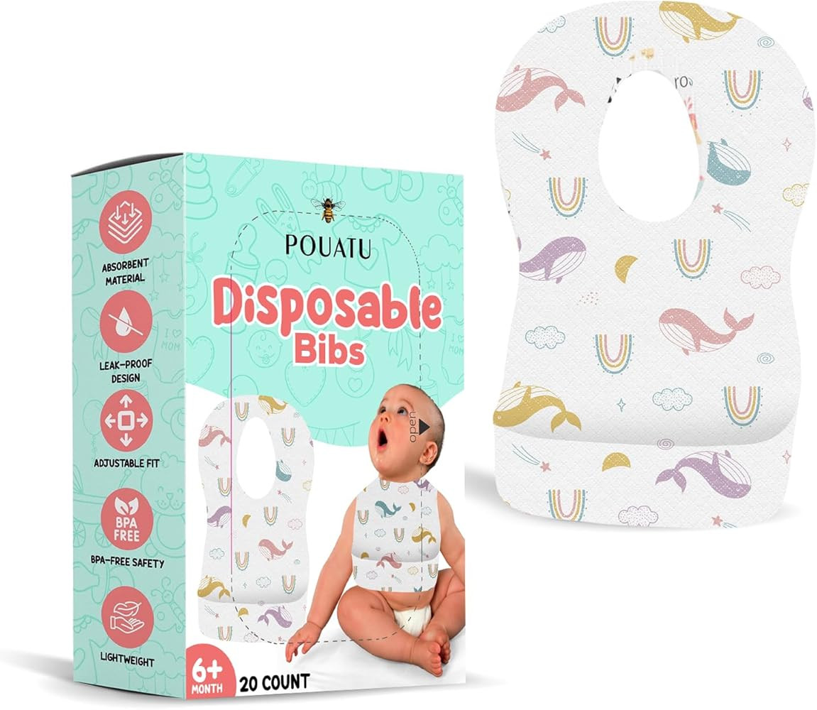 Premium Baby Disposable Bibs - Mess-Free Feeding and Easy Cleanup - 5 Packs of 20 (100 Count) | Amazon (US)