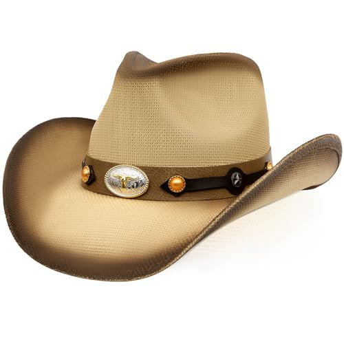 WQWOVRVO Cowboy Hat,Cowgirl Hat,Western Cowboy Hats for Women/Mens/Straw Wide with Shapeable Brim Cowboy Hat for Womens (US, Alpha, One Size, Beige & Coffee Color B) | Amazon (US)