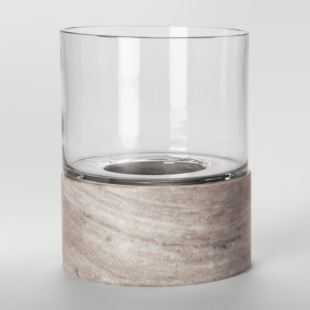 Glass and Marble Hurricane Candle Holder Large - Tan - Project 62 | Target