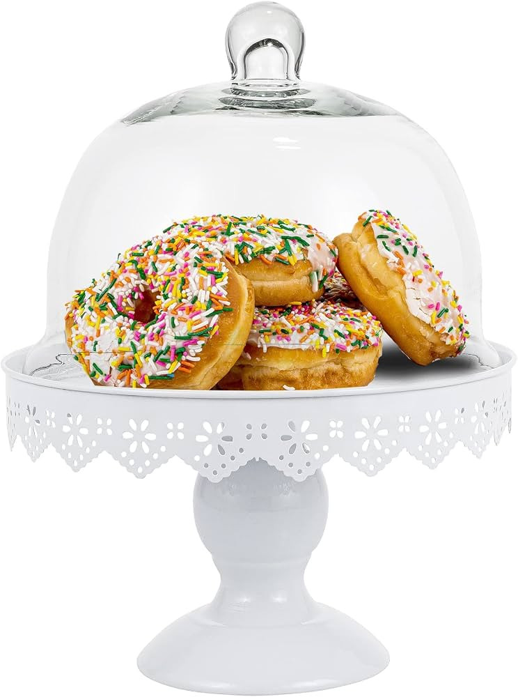 Dulcet Delights Round Metal Cake and Pastry Stand with Glass Dome Lid – Display Stand for Cakes... | Amazon (US)