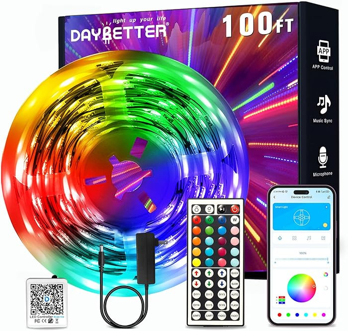 DAYBETTER LED Strip Lights 100ft, Smart Lighting with App Remote Control, RGB LED Lights for Bedr... | Amazon (US)