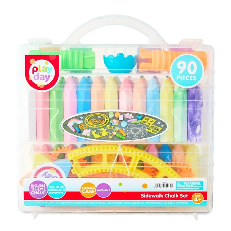 Play Day 90-Piece Multicolor Sidewalk Chalk Set with Stencils and Tools | Walmart (US)