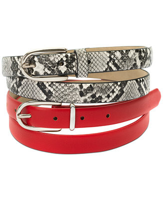 2-Pk Snake & Solid Belt | Macy's