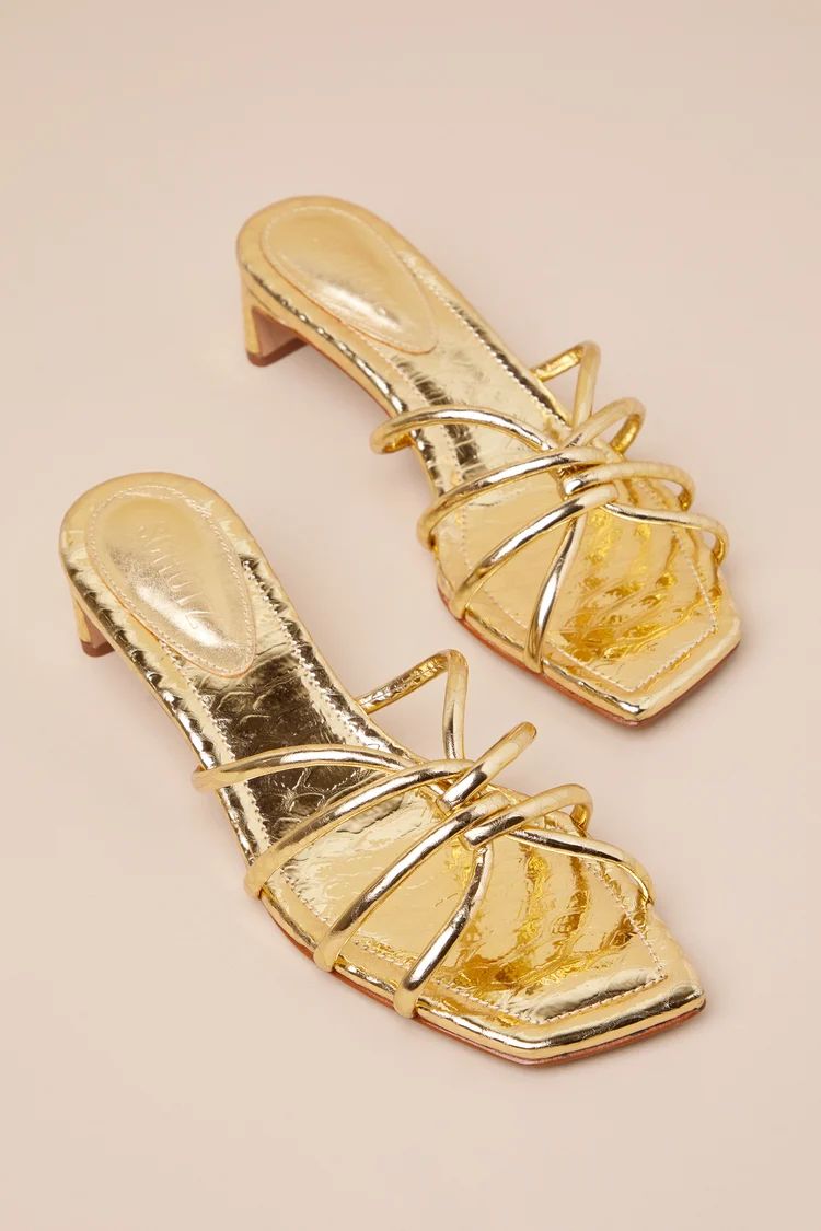 Rachel Gold Metallic Snake Leather Kitten Heel Mule Sandals | Lulus