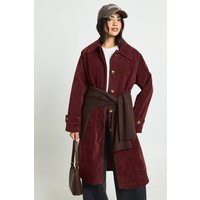 boohoo Women's Faux Suede Collared Longline Jacket in Wine | Size: 4 | Plastic | boohoo (US & Canada)