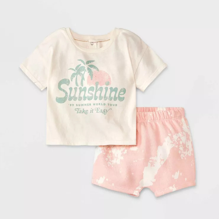 Grayson Mini Baby Girls' Tie-Dye Top & Bottom Set - White | Target