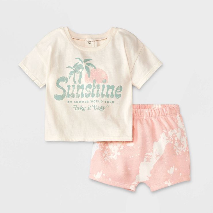 Grayson Mini Baby Girls' Tie-Dye Top & Bottom Set - White | Target
