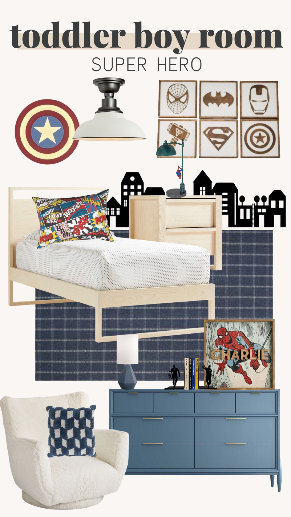 Toddler bedroom, superhero themed, spider man, captain america, rug, bed frame, dresser, pillow, wall decor, lamp, accent chair 

#LTKKids #LTKHome #LTKStyleTip