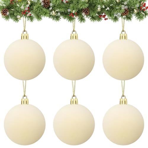 Rokkibom Velvet Cream Ball Ornaments 6 PCS 2.37-Inch Xmas Tree Decor for Christmas, Baby Shower, Party | Amazon (US)