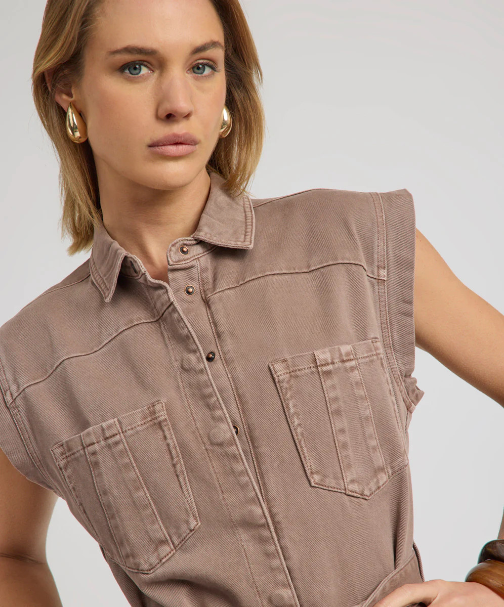 Bandit Aviator Mini Denim Jumpsuit - Espresso Brown | One Teaspoon | OneTeaspoon