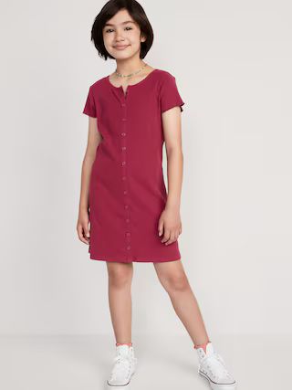 Short-Sleeve Rib-Knit Button-Front Dress for Girls | Old Navy (US)