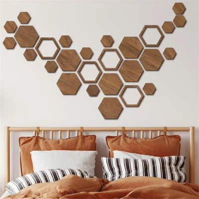 Wooden Hexagon Wall Art Decor, 27 PCS 3D Removable Hexagon Wall Stickers Honeycomb Decor, Wood Hexagon Wall Decor Panels DIY Hexagonal Wall Decals For | Wayfair North America