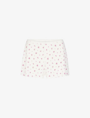 Floral-print lace-trim stretch-woven shorts | Selfridges