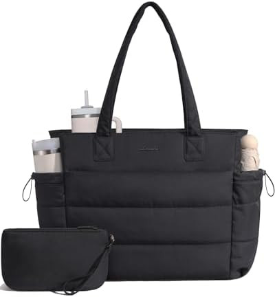 LOVEVOOK Tote Bag for Women with Giant Tumbler Holder Pocket, Puffer Work Travel Laptop Handbag w... | Amazon (US)