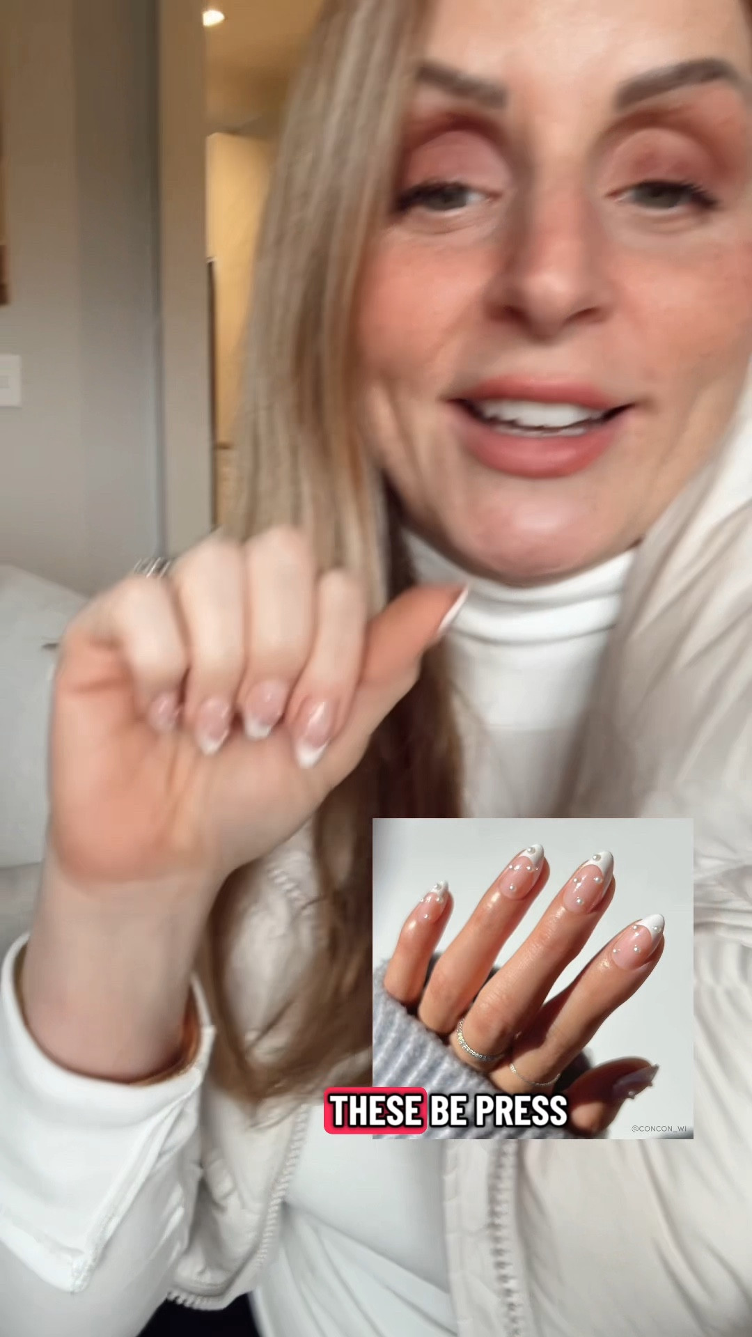My most asked question lately!!

Can you believe that these are pressed on nails? I love the pearls on these nails, and the length is really good. They look expensive and bougie! 

Nails, press on nails, French tips, nail inspo, aesthetic, aesthetically, pleasing, white, and pink nails, white turtleneck, Aritzia puffer, Aritzia vest, Spanx, style, Tennessee 

#LTKGiftGuide #LTKdayinmylife #LTKHoliday
