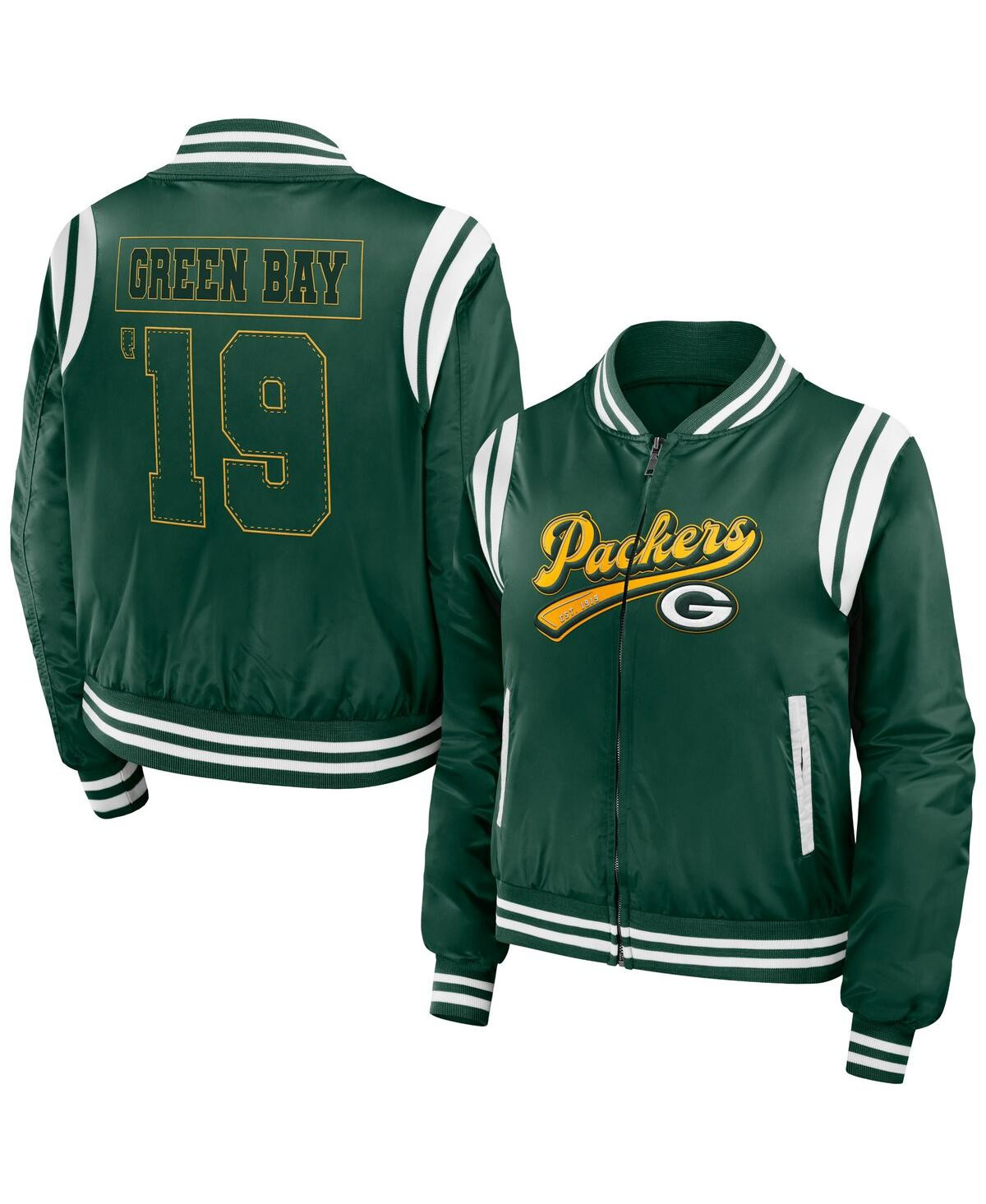 Women's Wear by Erin Andrews Green Green Bay Packers Bomber Full-Zip Jacket - Green | Macy's