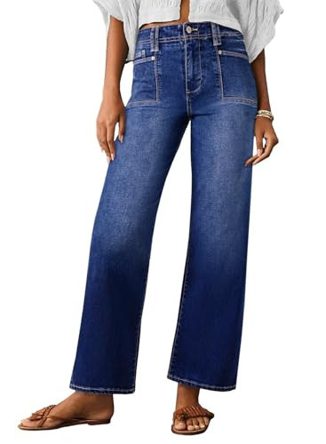 Astylish Womens Jeans High Waisted Straight Leg Loose Stretchy Tummy Control Trendy Jean for Women 2025 Navy Blue Size 18 | Amazon (US)
