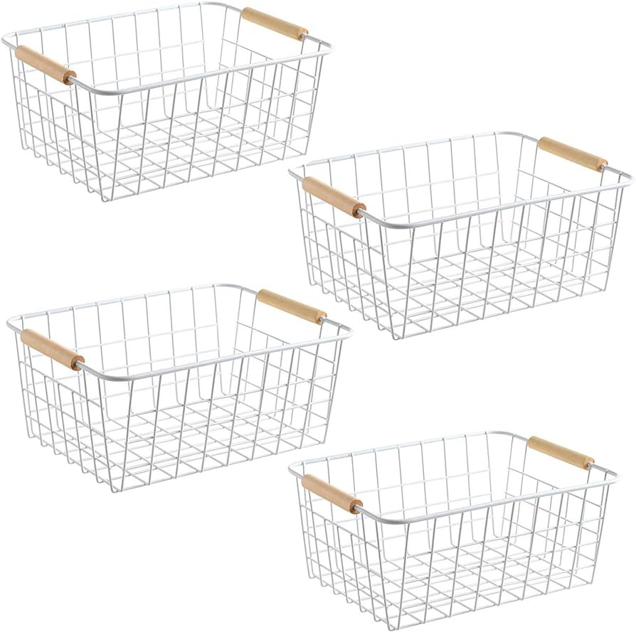 LeleCAT White Wire Baskets with Handles Wire Storage Organizer Baskets For Kitchen, Household Ref... | Amazon (US)