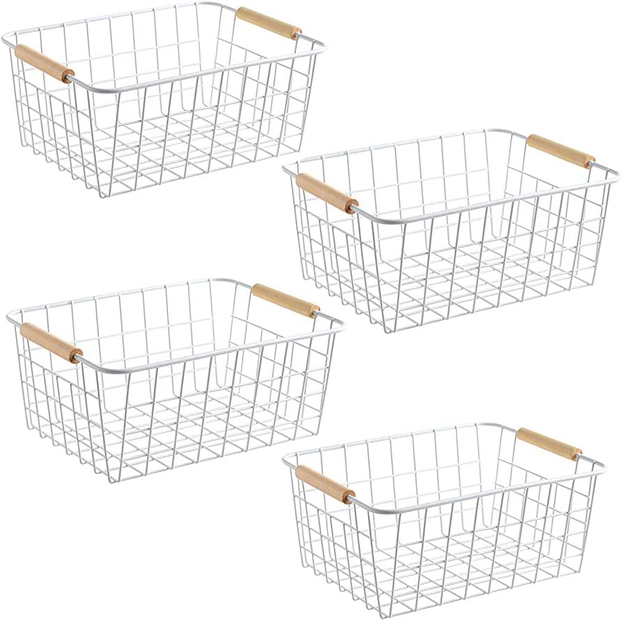 LeleCAT Wire White Baskets with Handles Wire Storage Organizer Baskets For Kitchen, Household Ref... | Amazon (US)