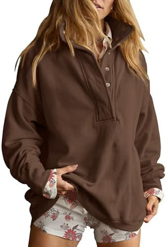Gacaky Sweatshirt for Women Oversized Henley Neck Pullover Top Fall Outfits | Amazon (US)