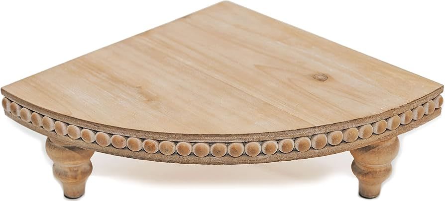 Corner Pedestal Stand Rustic Decor Riser for Display - Farmhouse Wood Rounded Beaded Tray for Kit... | Amazon (US)