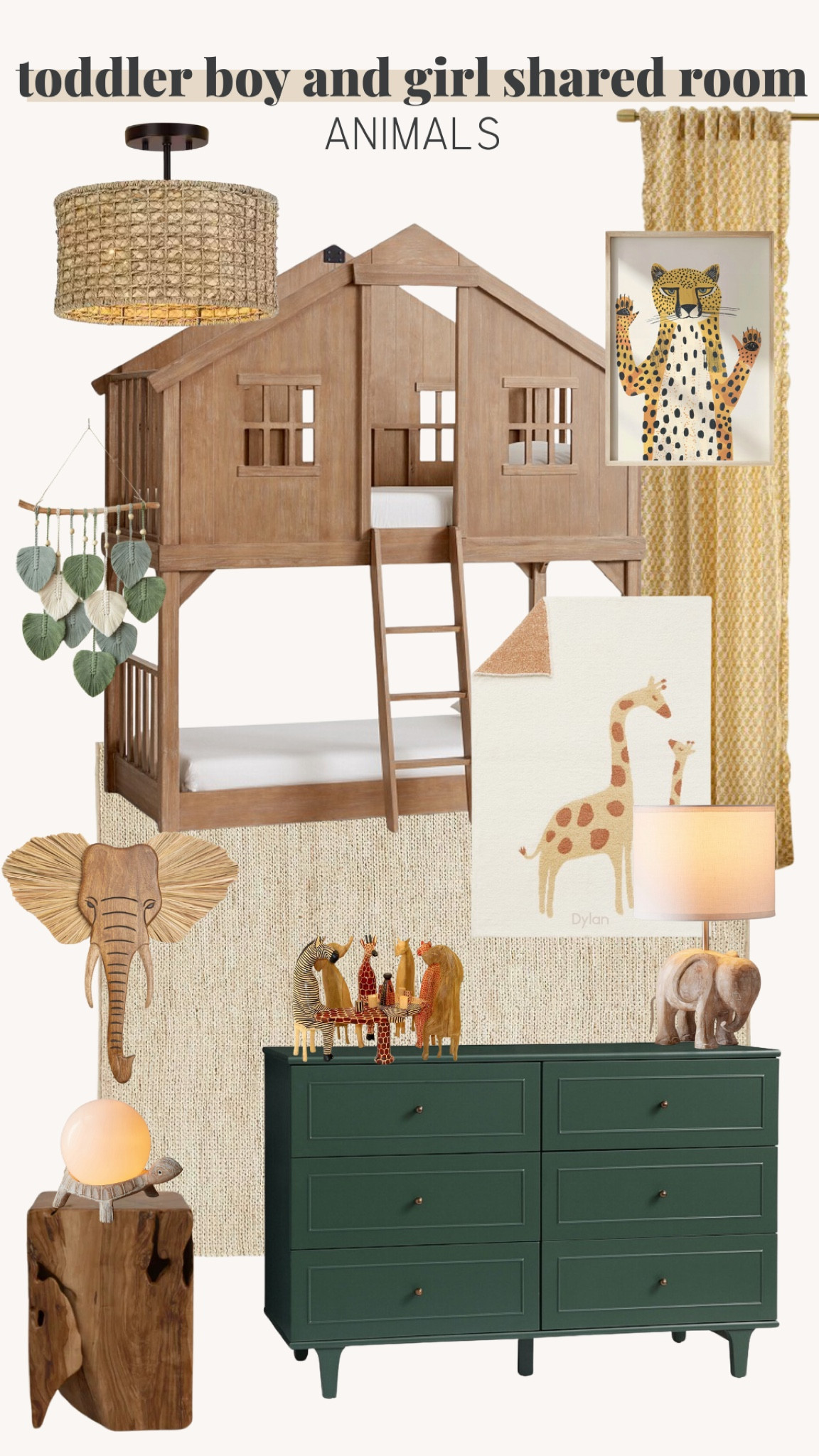 Toddler boy and girl shared room, fun kids bedroom, animal theme, bunk beds, safari theme, kids finds, kids room, bedroom decor 

#LTKHome #LTKKids #LTKStyleTip