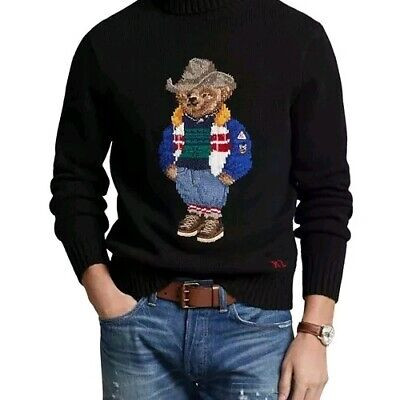 Polo Ralph Lauren Western Cowboy Bear Knit Men Crewneck Sweater Black L NWT $448 | eBay US