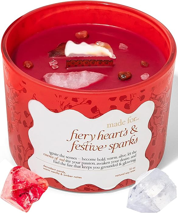 Red Crystal Candle for Women - Gift for Her, Valentine’s Day. 12oz Large Wood Wick Candle with ... | Amazon (US)
