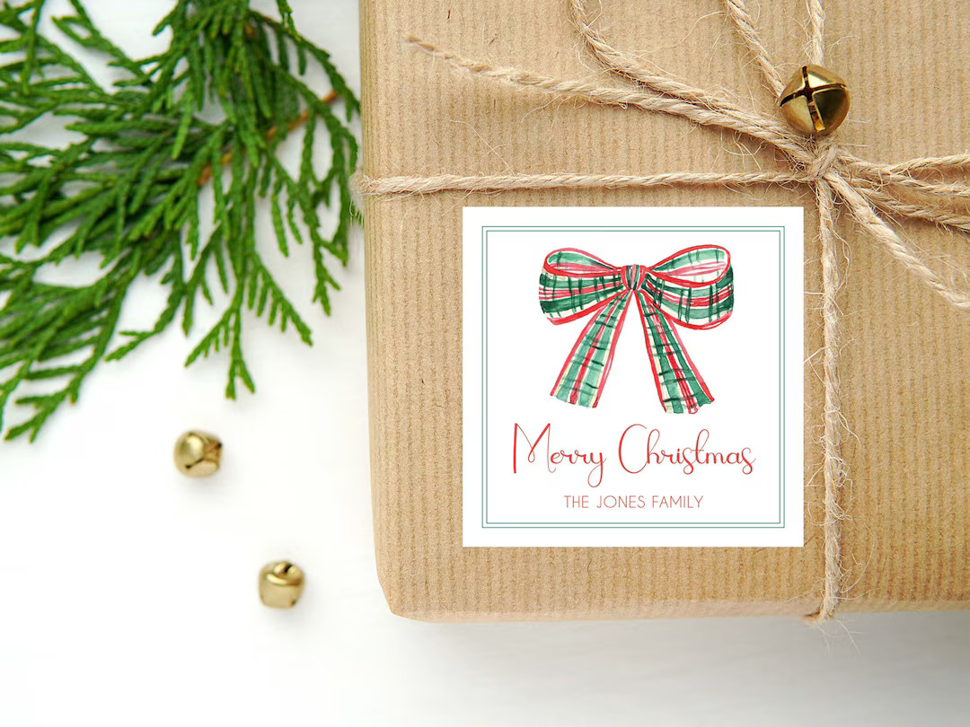 Personalized Watercolor Christmas Calling Card or Sticker | Wreath Enclosure Card | Family Initia... | Etsy (US)