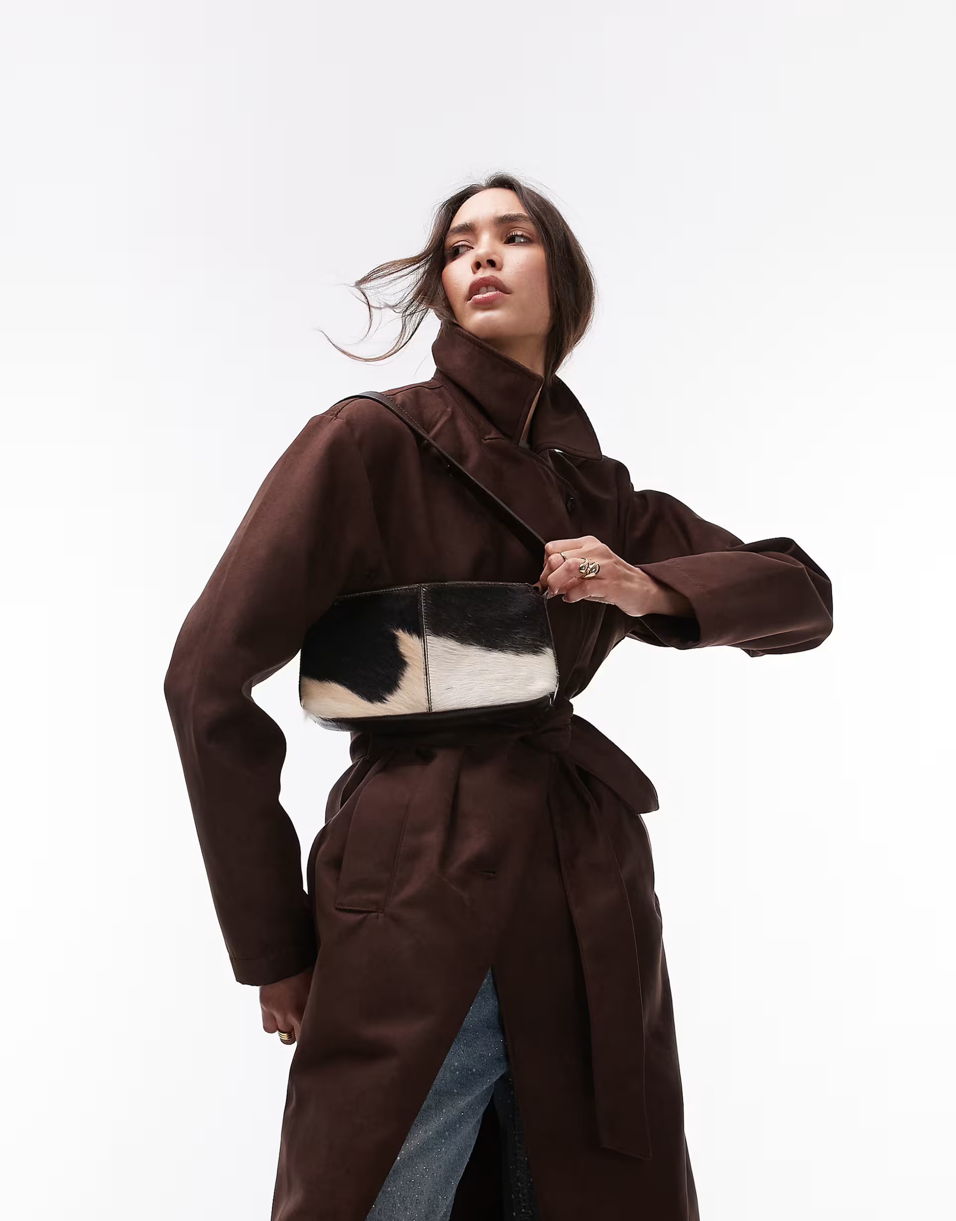 Topshop faux suede oversized trench coat in chocolate brown | ASOS (Global)