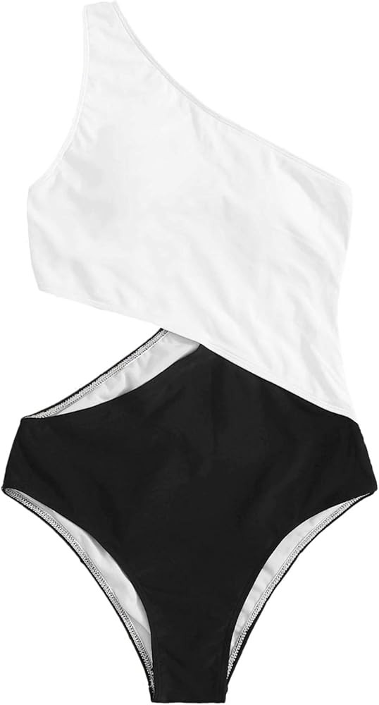 SweatyRocks Women's Bathing Suits One Shoulder Cutout One Piece Swimsuit Swimwear Monokini | Amazon (US)