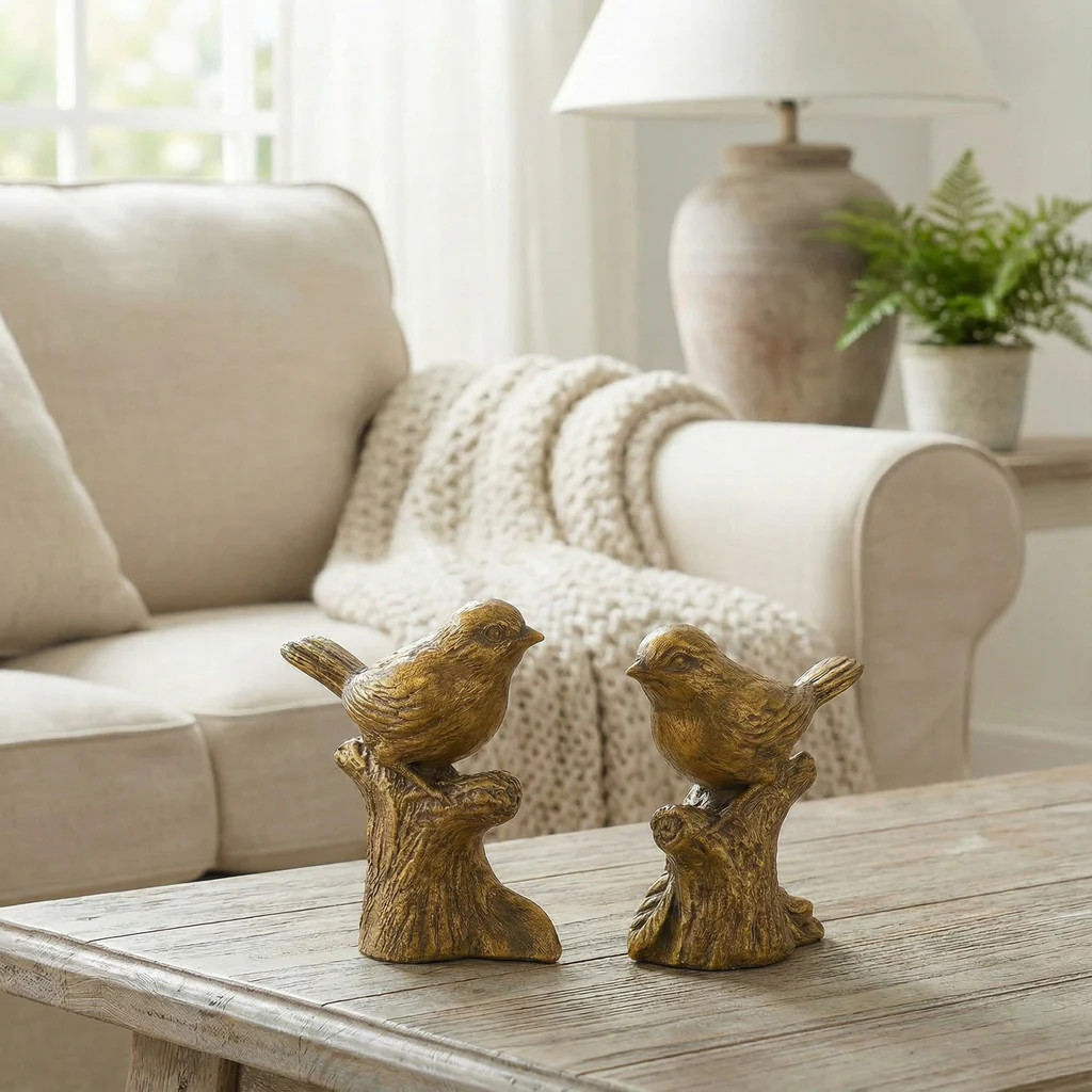 Antiqued Golden Bird Figurines - Set of 2 | River Chic Designs