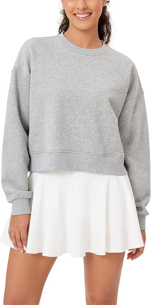 ODODOS Women's Fleece Lined Oversized Cropped Sweatshirts Long Sleeve Crew Neck Pullover Crop Top | Amazon (US)