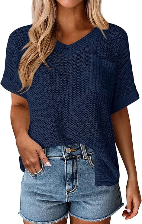 PRETTYGARDEN Women's 2026 Spring Short Sleeve Sweaters Lightweight V Neck Casual Going Out Summer... | Amazon (US)
