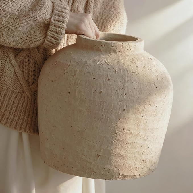 Large Ceramic Vase, 11" Rustic Farmhouse Terracotta Vase for Home Decor, Artisan Decorative Flowe... | Amazon (US)