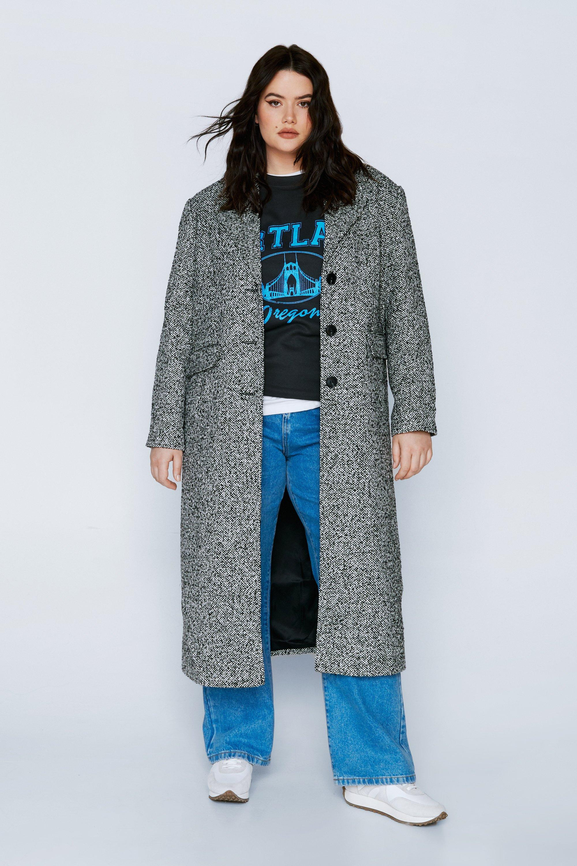 Womens Plus Size Grey Wool Look Coat - Mono - 18 | Nasty Gal (US)