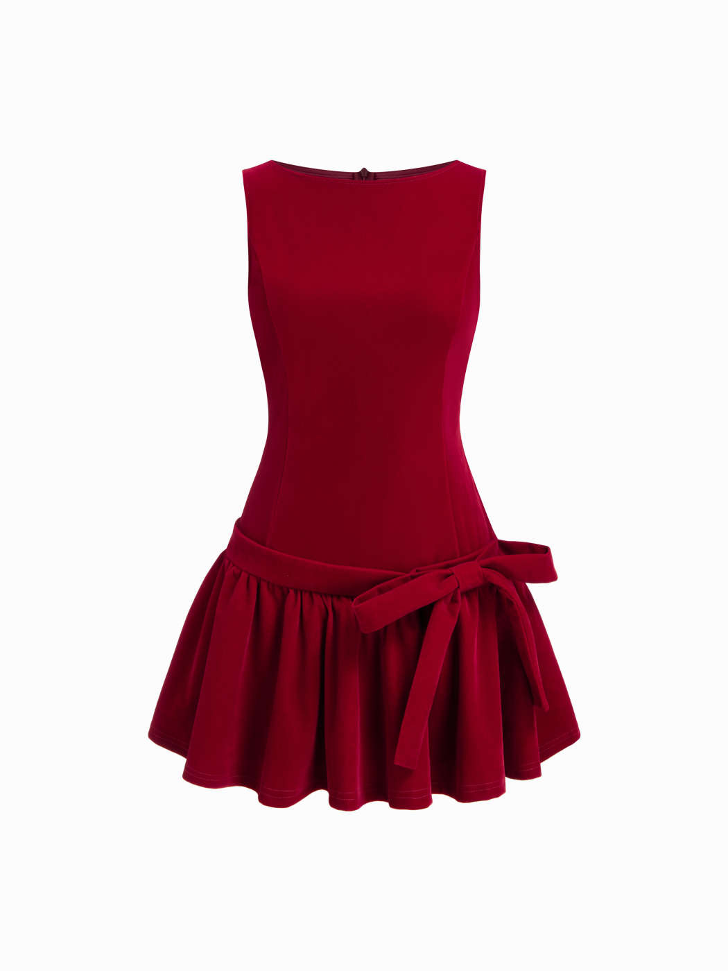 Woven Velvet Boat Neck Ruffled & Bowknot Mini Dress For Daily Casual Date | Cider