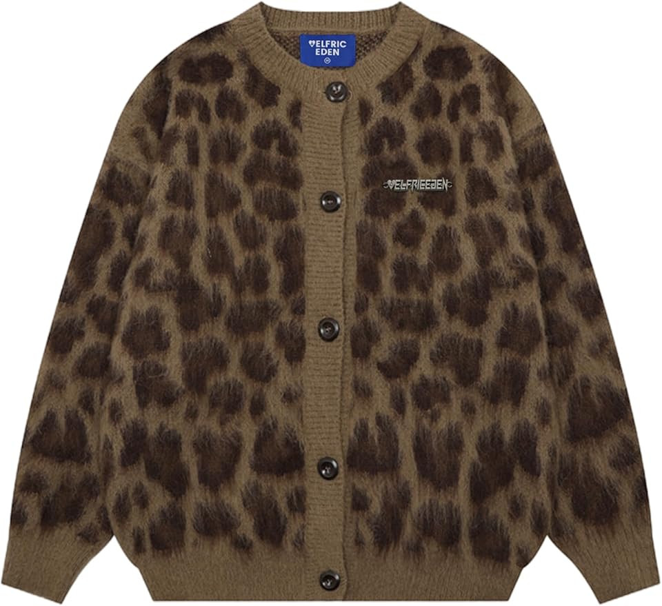 Aelfric Eden Leopard Print Cardigan Sweaters for Women Cheetah Y2k Crewneck Button Down Knit Card... | Amazon (US)