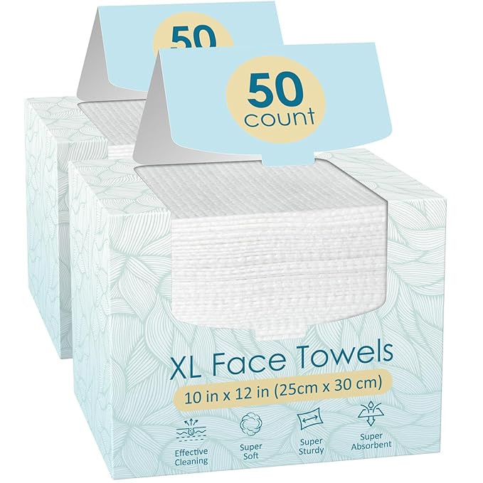 100 Count (2 Box) XL Disposable Face Towels 10” x 12”, 100% Viscose Fibre, Soft & Skin Friend... | Amazon (US)