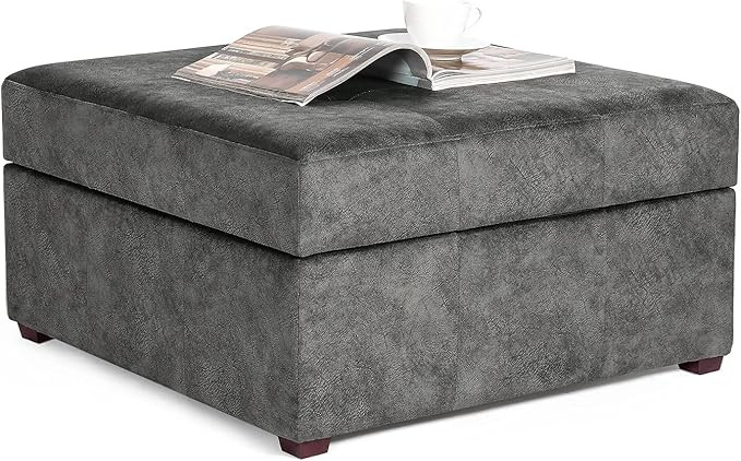 Adeco 28 inch Tufted Storage Ottoman, Wide Square Coffee Table Lift Top Storage Footstool, Faux L... | Amazon (US)