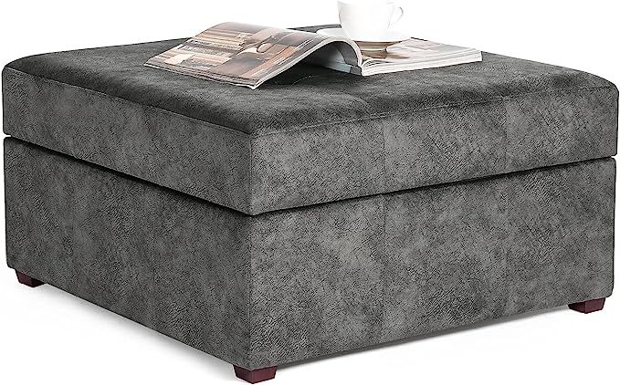 Adeco 28 inch Tufted Storage Ottoman, Wide Square Coffee Table Lift Top Storage Footstool, Faux L... | Amazon (US)