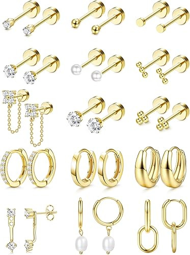 15Pairs Flat Back Earrings for Women Hypoallergenic Surgical Steel Earrings for Sensitive Ears-20... | Amazon (US)