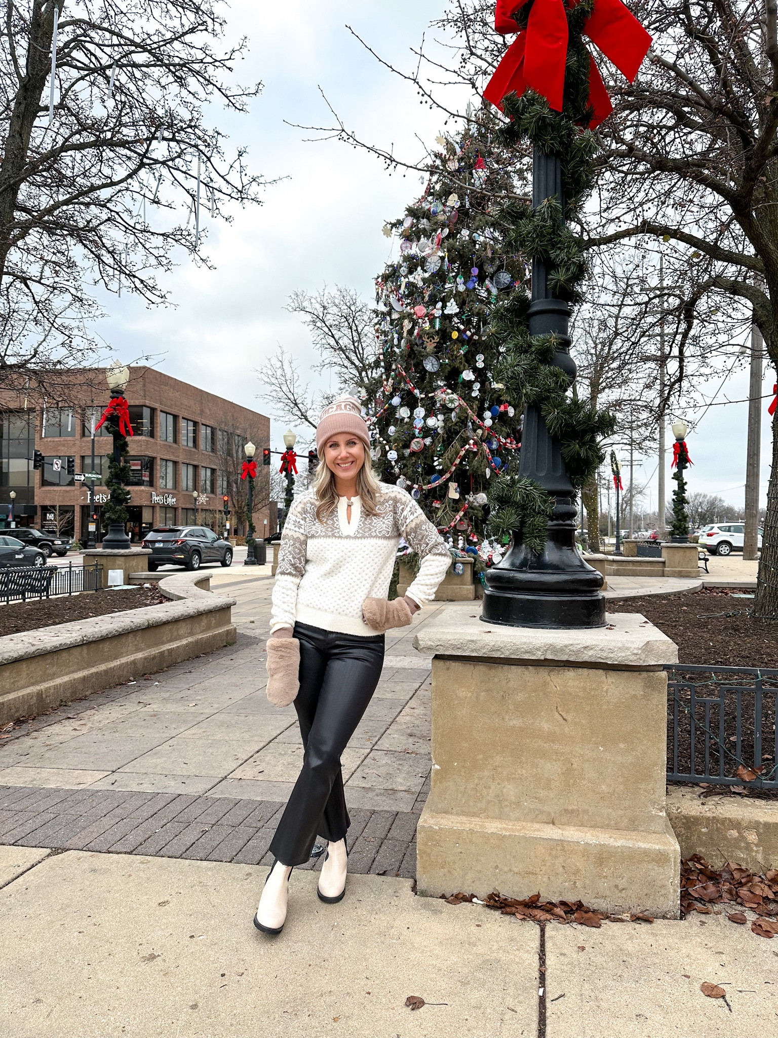 Cozy Christmas 
faux leather pants | fair isle sweater | boots | mittens | holiday outfit | gift 

#LTKHoliday #LTKGiftGuide #LTKparties