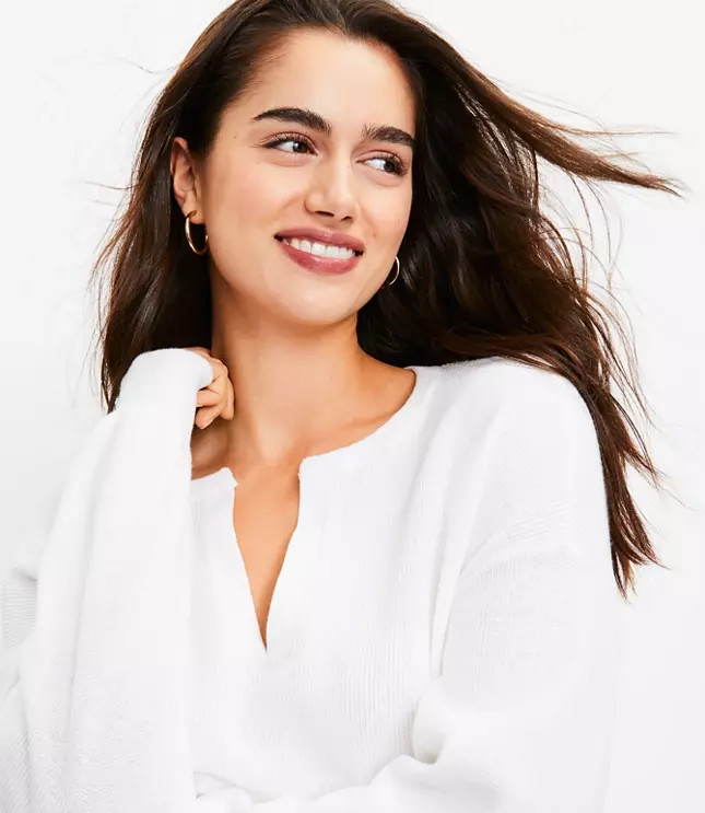 Textured Split Neck Sweater | LOFT