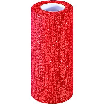 Sparkling Tulle Ribbon Roll Glitter Tulle Spool, 6 Inches by 25 Yards (Red) | Amazon (US)